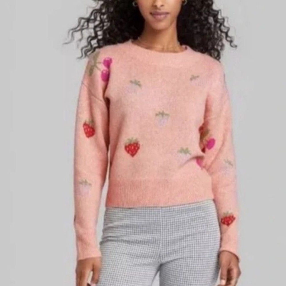 Wild Fable Women’s Pink Crewneck Fruit Sweater